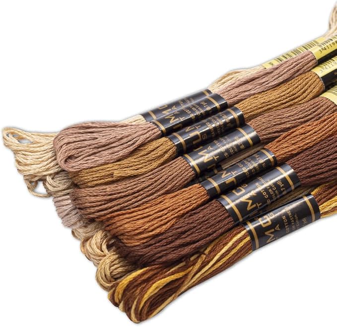 12 Pieces | Premium Embroidery Thread | 100% Egyptian Cotton Premium Skeins | Cross Stitch Embroidery Floss | Oeko TEX Certified Stranded Cotton (Brown Tones)