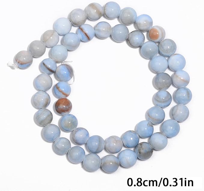 Stone Beads, 45pcs Blue Aquamarine Gemstone, 8mm Round Loose Beads for Jewelry Making, Bracelets, with Bag, String & Card