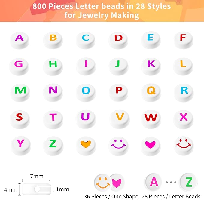 ARTDOT 800 Pieces Assortment Letter Beads for Friendship Bracelets Making Kit, 28 Styles Jewelry Making Supplies Alphabet Beads Set Preppy Crafts Art