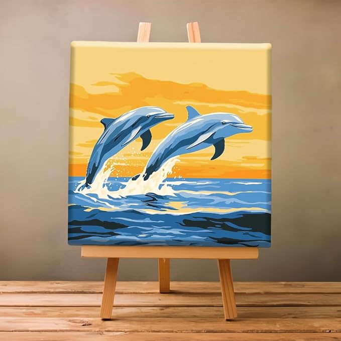 Natuyalo Framed Paint by Numbers Kit for Adults, Dolphin Easy Acrylic Paint by Numbers on Canvas with Paints and Brushes, Animals Arts Crafts Kits for Home Wall Decor (12x12 Inch)