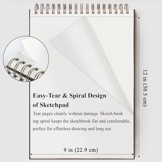 9 x 12 inches sketch book, top spiral bound sketch pad, 4 pack 100 sheets each (68lb/100gsm), acid free art sketchbook artistic drawing painting writing paper for kids adults beginners artists