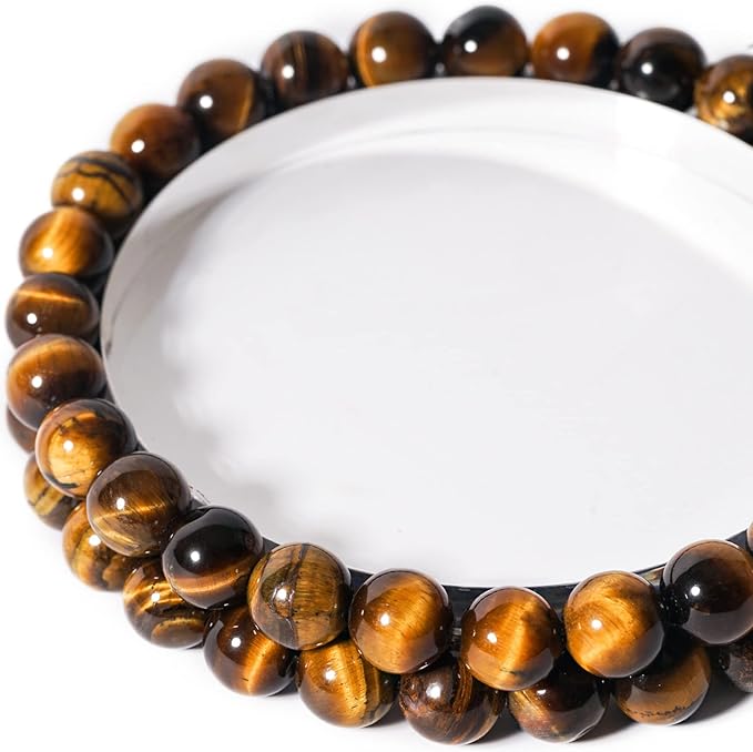 8mm Yellow Tiger Eye Round Bead - 45PCS Bulk Gemstone Beads for Jewelry Making, DIY Bracelets, Necklaces - Includes Crystal Stretch Cord - Stone Beads for Crafting Gifts