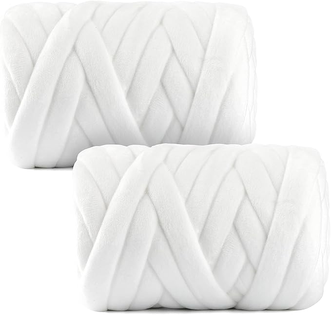 Chunky Yarn for Hand Knitting & Arm Knitting - 2-Pack Value Bundle (1.32lb Total) of Super Bulky Velvet Chenille Tube Yarn for Larger DIY Projects | No-Tool, Machine Washable, Pearl White