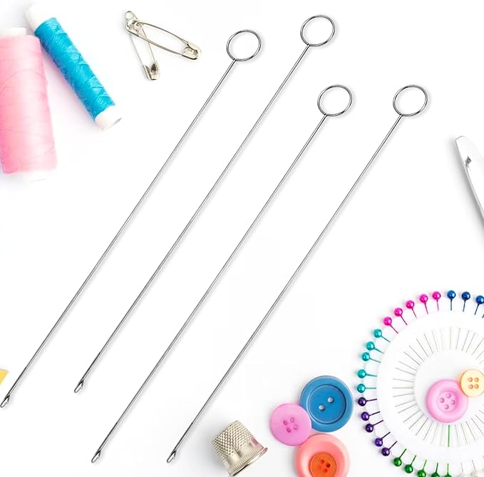 Loop Turner Sewing Tool, 4-Piece Set - Needle Hooks with Latch for Fabric Tube Strips DIY (10.4 Inch)