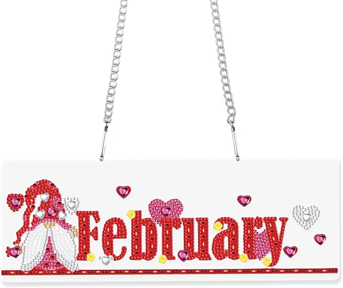 Diamond Painting Kits Hanging Pendants, DIY Wreath Crystal Rhinestone Wreath Kits, Colored Imitation Art Point Diamond Art Window Pendants Home Garden Wall Door Birthday Festival Gifts (February)