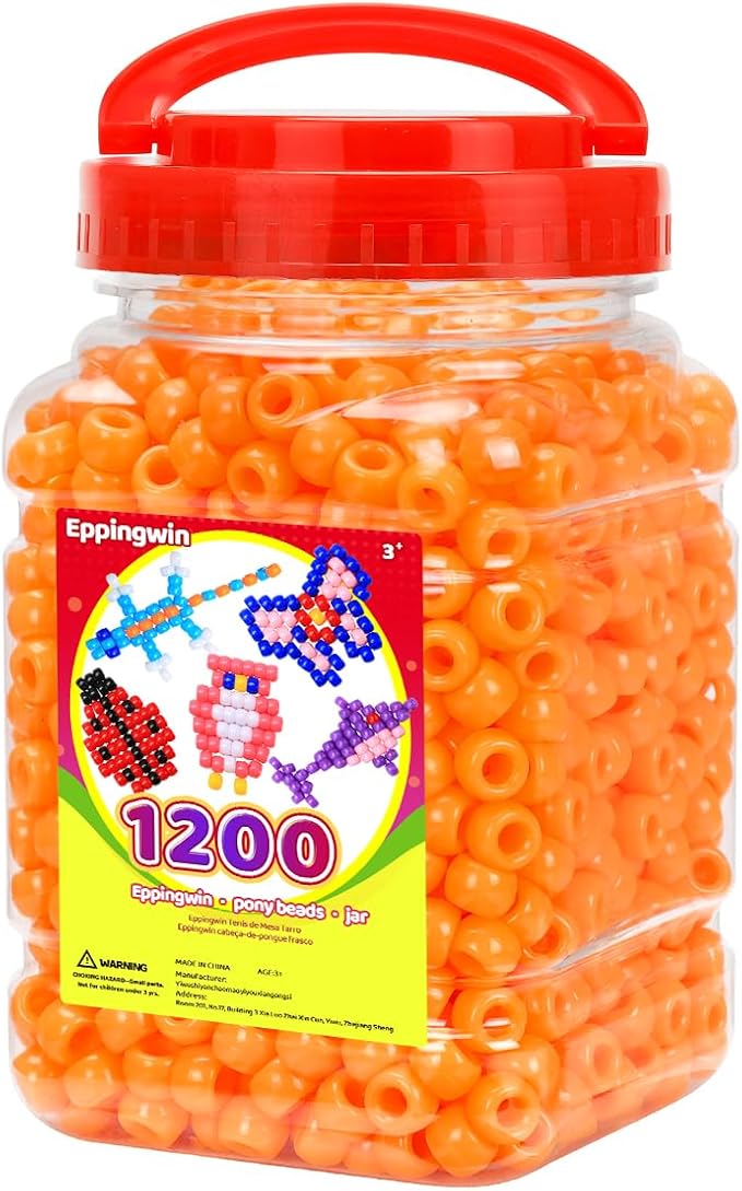 eppingwin 1200pcs pony beads for bracelets, 6x9mm kandi beads for hair braids, easy storage pony bead for jewelry making (orange)
