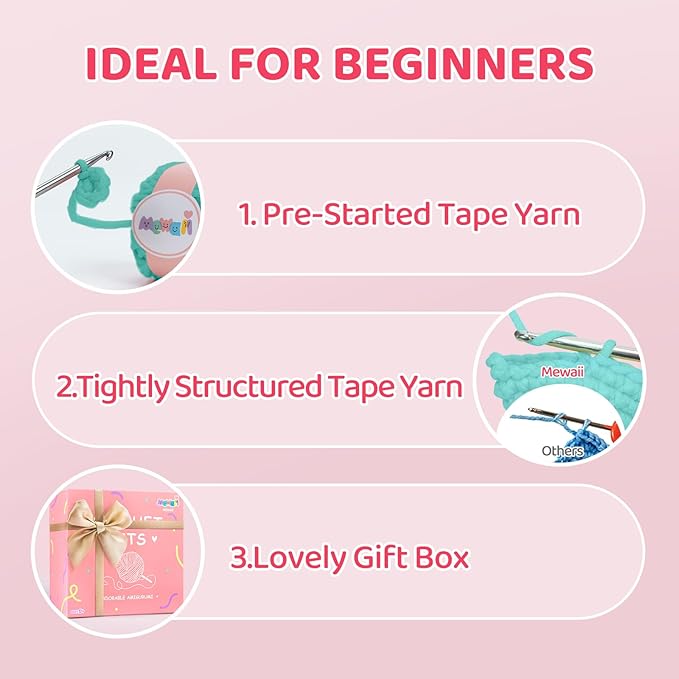 Mewaii Crochet Kit for Beginners Level 1 with 40% Extra Eco-Friendly Pre-Started Easy Yarn, Step-by-Step Video Tutorials for Adults and Kids (Blue Sea Turtle)