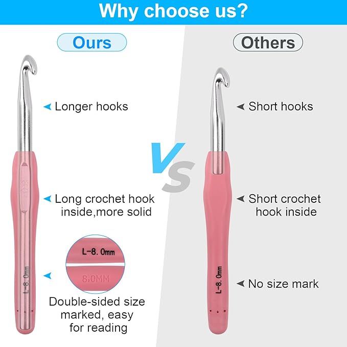 Large Crochet Hooks 5 Sizes Crochet Hook Set, 29 Pack Yarn Needle Kits for Beginners, Knitting Needles with Ergonomic Handles for Arthritic Hands, 6.5mm 7.0mm 8.0mm 9.0mm 10.0mm Crochet Needle Kit