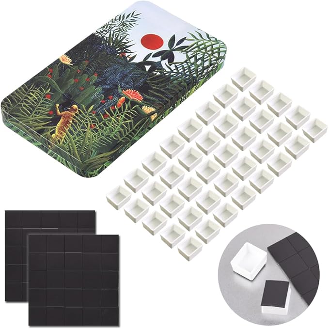 40Pcs Empty Half Pans with Magnetic Stripe Watercolor Paint Travel Tin Palette Case, Artist Paints Half Pan Kits for DIY Watercolor Oils or Acrylics Painting Art Drawing Jungle