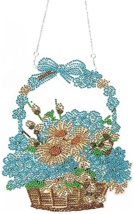 YEESAM ART DIY 5D Rhinestone Painting Christmas Decorations Hanging Kit, Blue Flowers Daisies 20x23cm Rhinestone Art for Wall Door Window Decorations Hanging Mosaic Crafts Ornaments