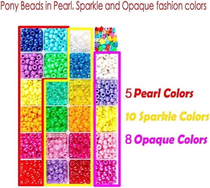 INSCRAFT Pony Beads Set, 3300 Pcs 9mm in 23 Colors with Letter & Star Designs, Elastic String for Bracelet Jewelry Making