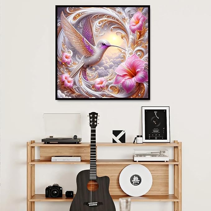 igoodom Hummingbird Diamond Art Kits for Adults, Birds Diamond Painting Kit, Full Drill Round Diamond Art Kits, DIY Gem Art and Crafts for Home Wall Decor Gift 14x14inch