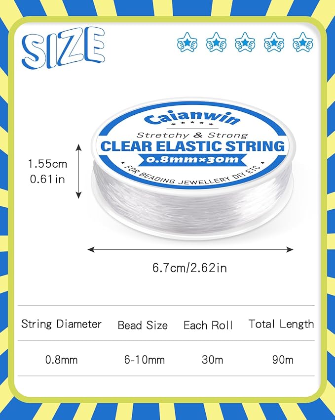90M/0.8mm Elastic Bracelet String Cord Caianwin Stretchy Bracelet String Transparent Beading Thread Clear Bead Cord for Beading, Bracelet and Jewelry Making