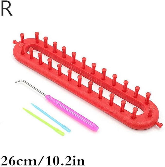 Knitting Loom Knitter Kit Plastic Yarn Cord Knitter with Hook Needle Hat Looms Long Knitting Loom DIY for Scarf Sweater Shawl Blankets(red)