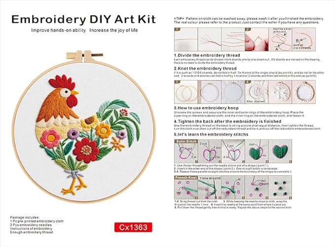 haootadiy beginner embroidery kit for adults, easy cross stitch kit for beginners and adults, full embroidery hoop kit with needles and thread included (pattern 12)