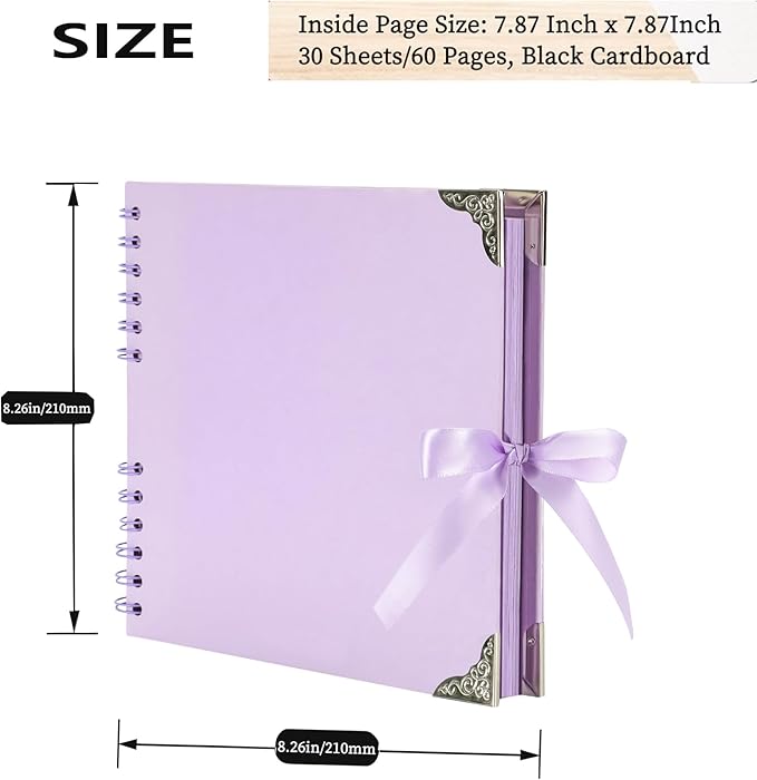 Scrapbook (8 x 8 inch) Scrapbook Album 60 Pages Ideal for Your DIY Scrapbooking Albums Wedding and Anniversary Family Photo Album (purple)