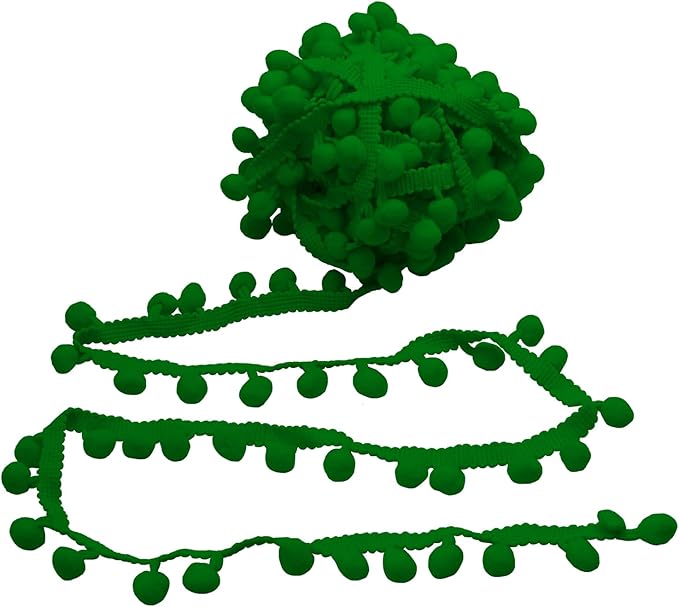 Homiest 10 Yards Pom Pom Trim for Sewing, 1 Inch Wide Emerald Green Ribbon Bundles Textured Fabric Fringe Ribbon, 13mm Ball Pompom Trim for DIY Crafts Curtain Clothes Pillow Home Decoration