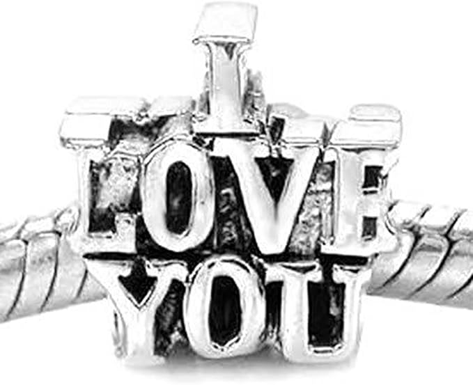 RUBYCA 50pcs Tibetan Silver Tone Spacer Beads Fit European Charms Bracelet I Love You Design