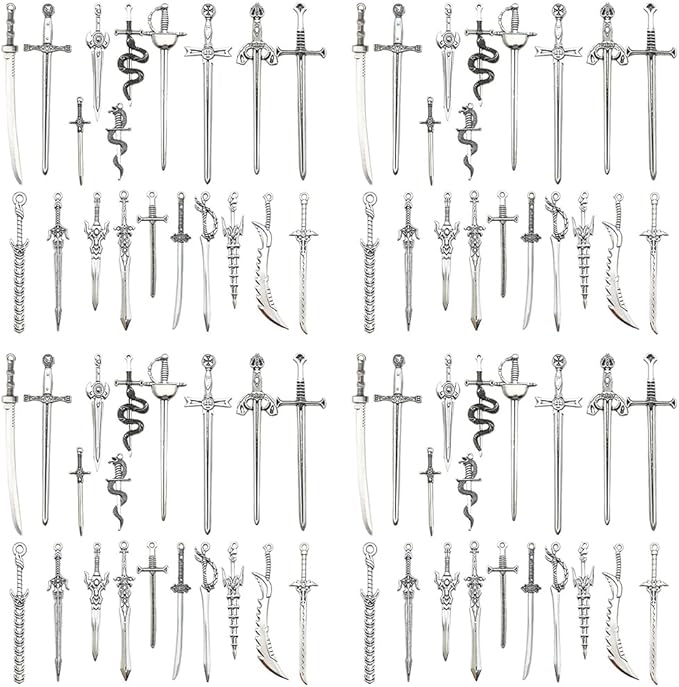 Sailanzi 40pcs antique silver sword bookmark set Pendant Jewelry Making DIY Keychain Earrings Pendant Various Design Charms for Jewelry Making Bracelets Necklace (SN791)