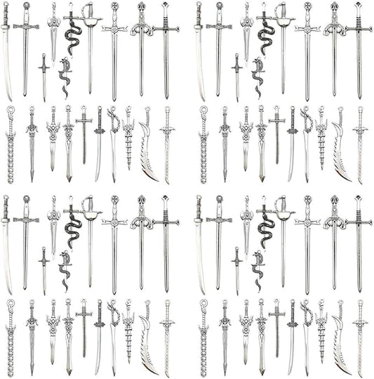 Sailanzi 40pcs antique silver sword bookmark set Pendant Jewelry Making DIY Keychain Earrings Pendant Various Design Charms for Jewelry Making Bracelets Necklace (SN791)