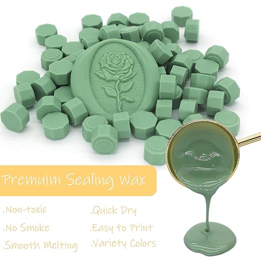 250pcs Wax Seal Beads Olive Green, Andotopee Premium Sealing Wax Beads for Stamp Seals, Octagon Seal Stamp Pellets Refill Pack for Wedding Invitation, Letter Envelope, Scrapbook DIY & Bridal Crafts