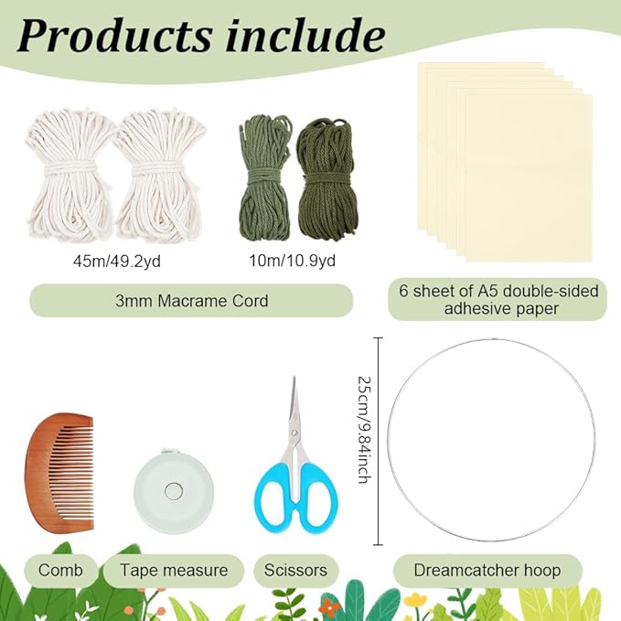 ORIGACH DIY Macrame Tree of Life Wall Hanging Kit Handmade Boho Leaves Tapestry Macrame Kit for Beginner Adults with Step by Step Instruction Macrame Wall Decor for Living Room, Green