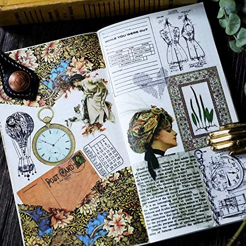 CATaireen Vintage Junk-Journal Mixed Paper Scrapbooking Embellishments Set Retro Journaling Decoupage Stickers Textured Packaging Decorative Cards Tags Kit (Old Memory)