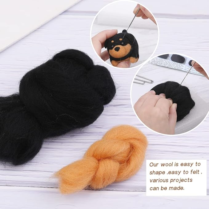 QMNNMA Felting Kit, Animals Needle Felting Set, DIY Wool Felt Materials Set with Felting Tool and Instruction for Needle Felting Craft Project and DIY Handmade