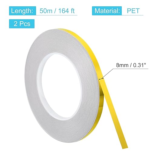 uxcell Metallic Tape, 0.31 in x 164 ft Self Adhesive Metalized Polyester Film Tape Waterproof Shiny Washi Tape for Walls Graphic Arts Gifts Wrapping Crafts Decoration, Gloss Gold, 2 Pcs