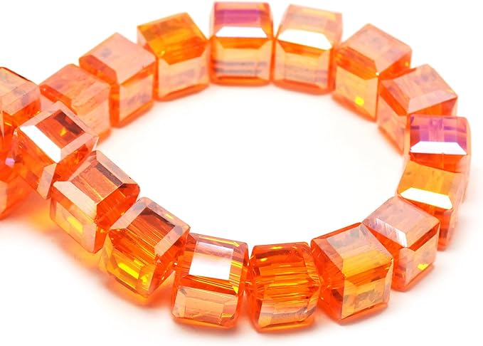 4mm Sparkle Cube Crystal Beads for Jewelry Making - Faceted Spacer Beads for Bracelets(94-100pcs, Orange AB)