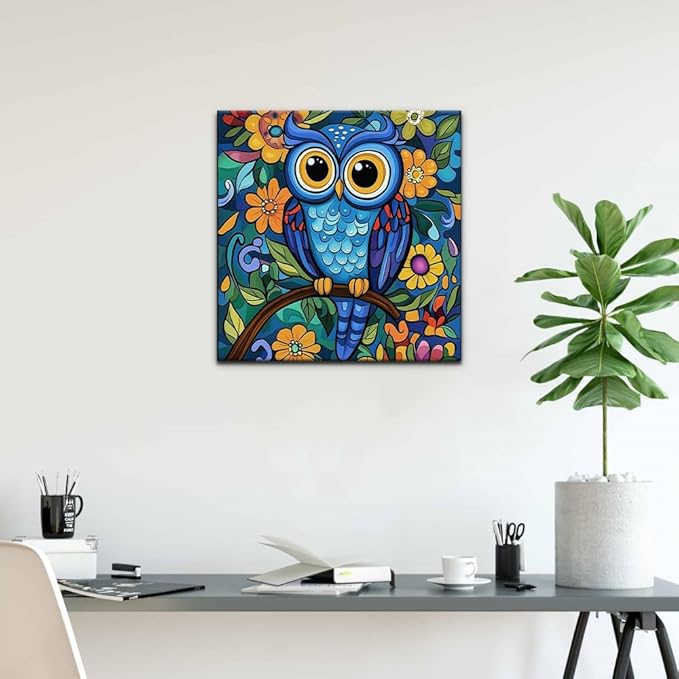 Natuyalo Framed Paint by Number Kit for Adults - Colorful Owl Easy Paint by Numbers Kit for Adults Beginner, Animals Simple Painting by Numbers Gift for Home Wall Decor (12x12 Inch)