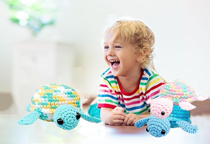 Kaaper Crochet Kit for Beginners Adults and Kids, Beginner Crochet Animal Kit Turtles Family Kit 3 pcs, Crochet Starter Kit & Knitting Supplies with Step-by-Step Video (Turtles Family)