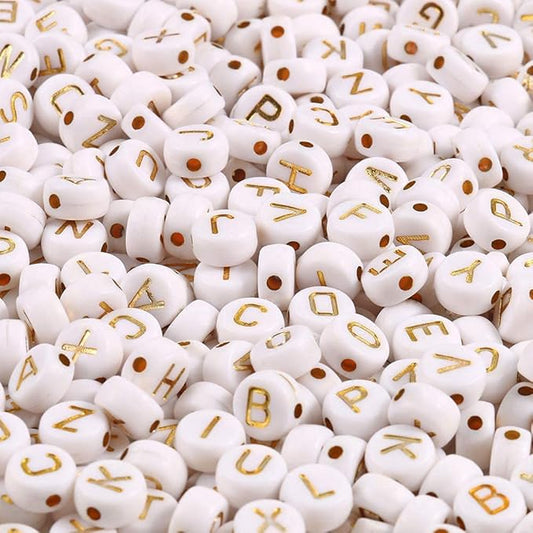 Yochus 1000pcs White Round Acrylic Alphabet Beads 4x7mm Gold Letter A-Z Beads for Jewelry Making and DIY Bracelets, Necklaces, Key Chains