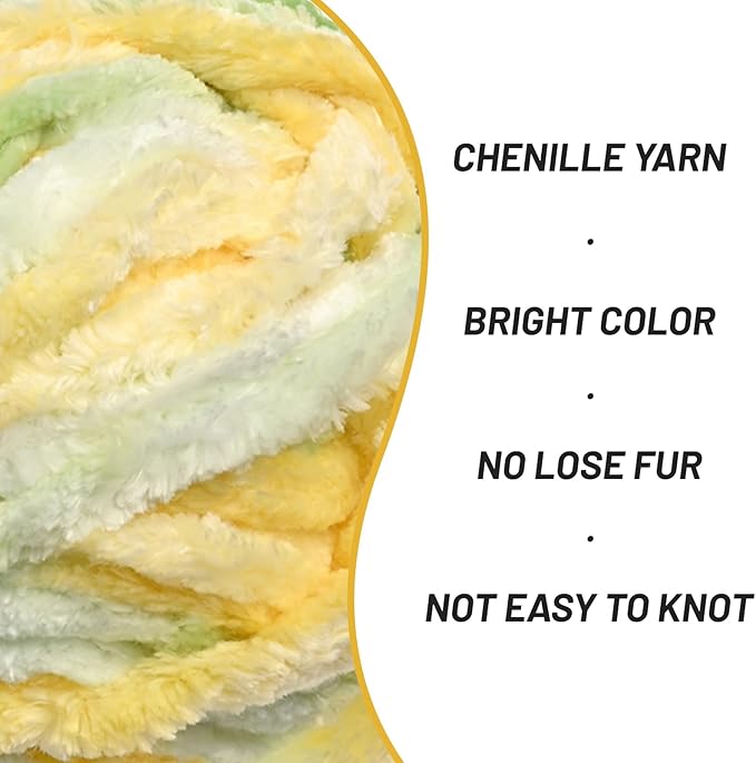 Fuzzy Chunky Chenille Yarn for Crocheting，Soft Plush Yarn for Hand Knitting，Bulky 100 g（49.2 yd） Baby Blanket Yarn for Crocheting Amigurumi Yarns，Crochet Fluffy Velvet Yarn (Greenish Yellow)