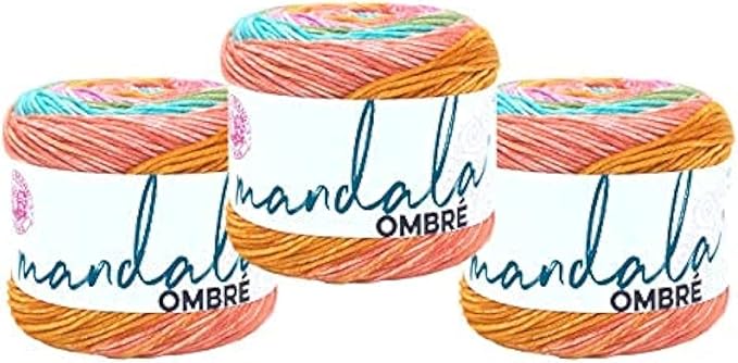 Lion Brand Yarn, Mandala Ombré Variegated Yarn for Crocheting, Knitting, and Crafts, Tranquil, 3 Pack, Soft, Acrylic Fiber for Cozy Blankets, Worsted Weight Sweaters and Colorful Shawls