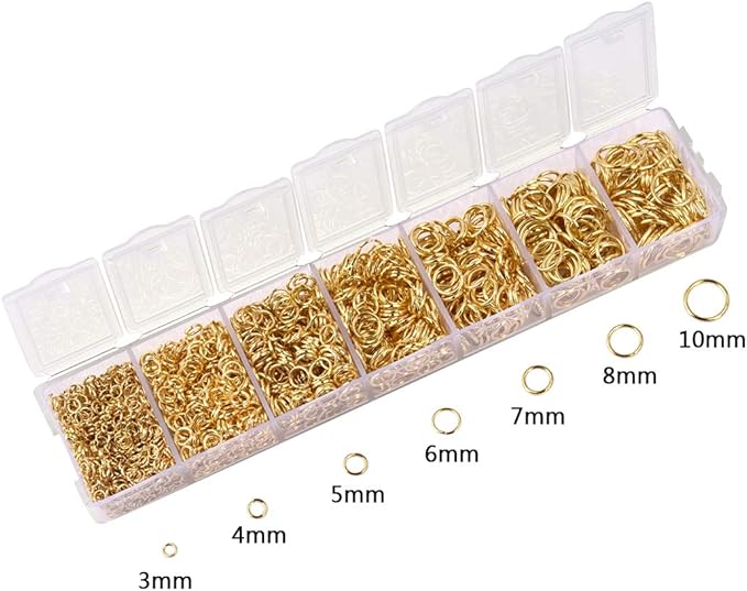 LANBEIDE 2296Pcs Jump Rings Gold Plated Jewelry Connectors Chain Links 3mm 4mm 5mm 6mm 7mm 8mm 10mm Box Set Open Jump Rings Gold for Necklace Repair