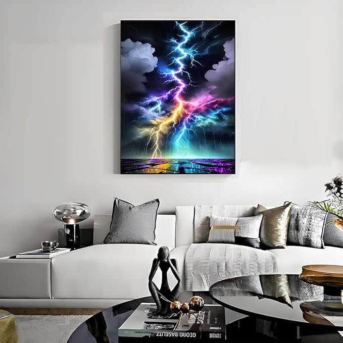 Colorful Lightning Stamped Cross Stitch Kits for Beginners Adults, Dimensions Needlepoint Art Crafts,Counted Cross Stitch Kits Embroidery Kits for Beginners Adults for Home Decor 11.8X15.7inch
