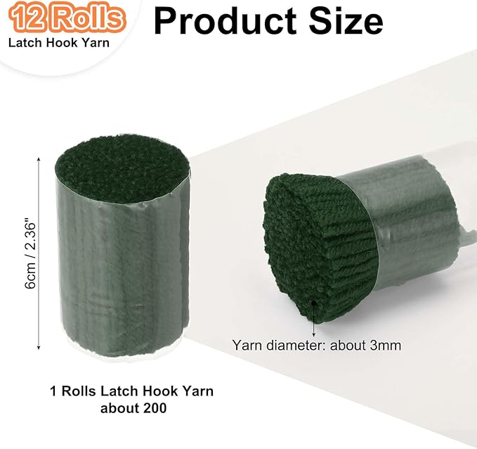 PATIKIL 12 Rolls Latch Hook Yarn, Latch Hook Kit Precut Rugs Yarn Making Crochet Bundles for Rug Adults Beginners Tapestry DIY Craft, Forest Green