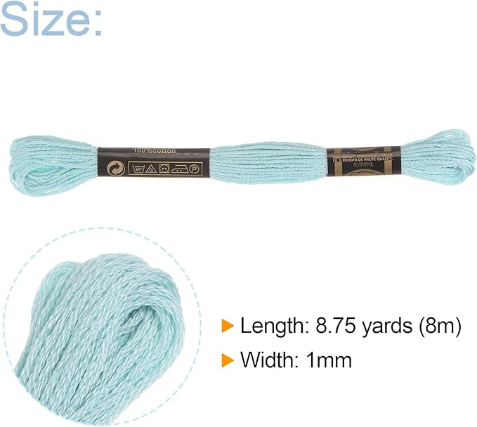 HARFINGTON 12 Skeins Embroidery Floss 8m Each Egyptian Long Fiber Cotton Cross Stitch Thread 26S/2x6 for Embroidery Projects Bracelet, Lake Blue