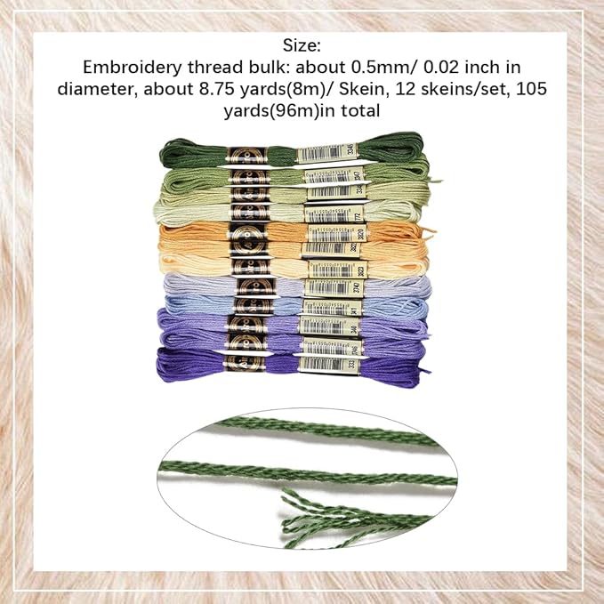 12 Skeins 105 Yards 6 Strands Variegated Embroidery Floss Cross Stitch Threads Purple Green Friendship Bracelet String Bulk for Jewelry Making Bracelet Knitting Stitching DIY Craft Supplies