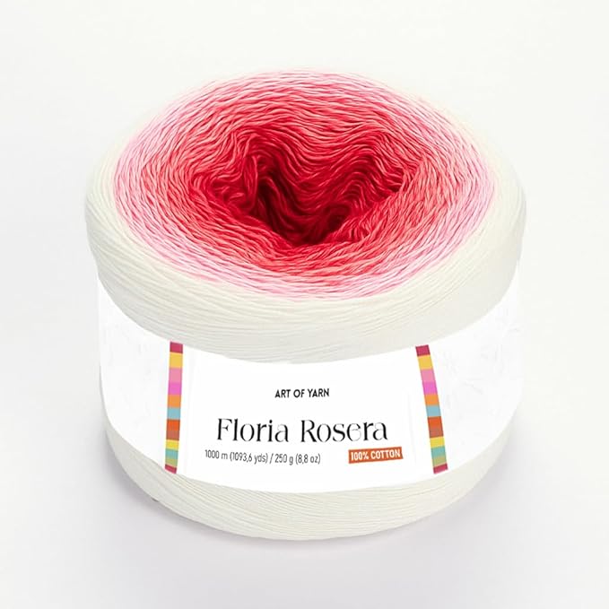 Floria Rosera 100% Cotton Yarn - 250g (8.80oz), 1094 Yards - Vibrant Multicolor Rainbow Yarn for Crochet, Knitting, Amigurumi & Crafts - Ideal for Spring & Summer Projects 99304