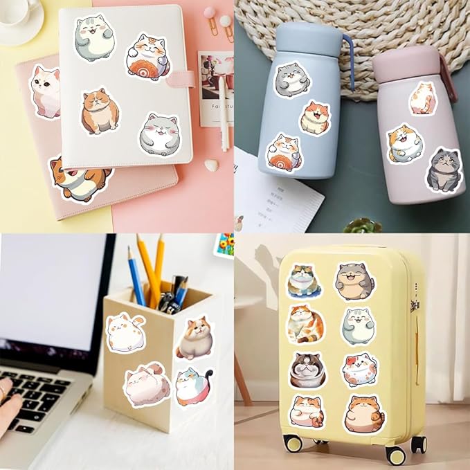 50Pcs Waterproof Vintage Stickers,Scrapbooking Supplies Kit,Aesthetic Decorative Craft Sticker for Planner, Bullet Journaling, Junk Journal, Water Bottles, Laptop, Retro Craft.Fat Cat