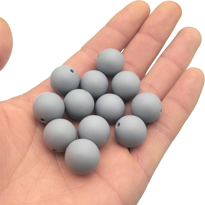 DIYOMR 100Pcs 15mm Dark Grey Round Silicone Beads for Jewelry Making