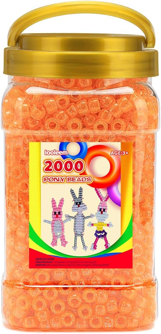 iooleem pony beads(2000pcs orange glitter pony beads), beads for bracelets making, crafts, beading supplies, friendship bracelets making.