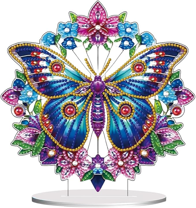 hyzsj DIY Diamond Desktop Ornament Purple Butterfly,Crystal Diamond Art Painting Tabletop Ornaments Single Sided,Ornament for Adult Beginner Home Office Decor Crafts Gift