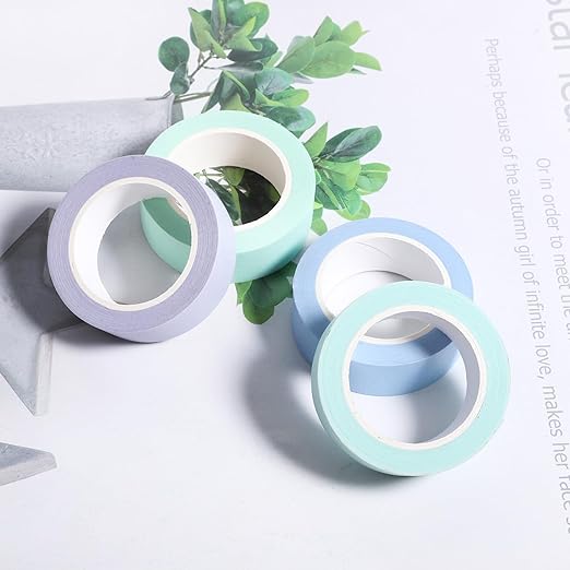 4 Roll Solid Color Washi Tape, 32 Ft X 0.59" Mint Green Powder Blue Purple and Blue Washi Tape Set Low Tack Tapes Masking Self-Adhesive Tapes for Packaging Journals Scrapbooks Diy Crafts Gifts