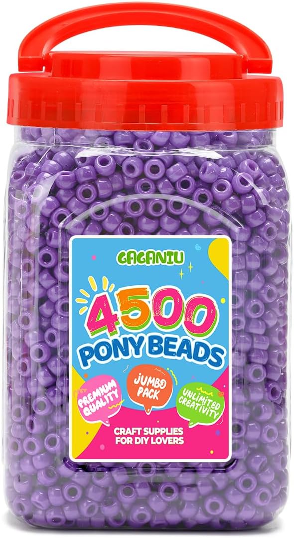 pony beads 2.5 lb bulk – 4500 pcs purple plastic kandi beads in handle bucket for craft supplies, jewelry making, bracelets, hair braiding & diy projects wide hole 6x9mm