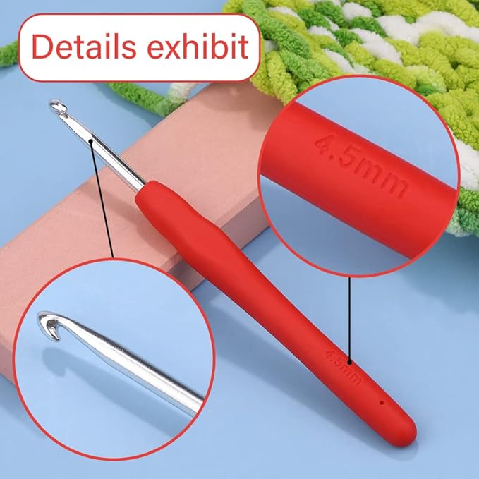 4.5 mm Crochet Hook, Ergonomic Handle for Arthritic Hands, Extra Long  Knitting Needles for Beginners and Crocheting Yarn (4.5 mm)