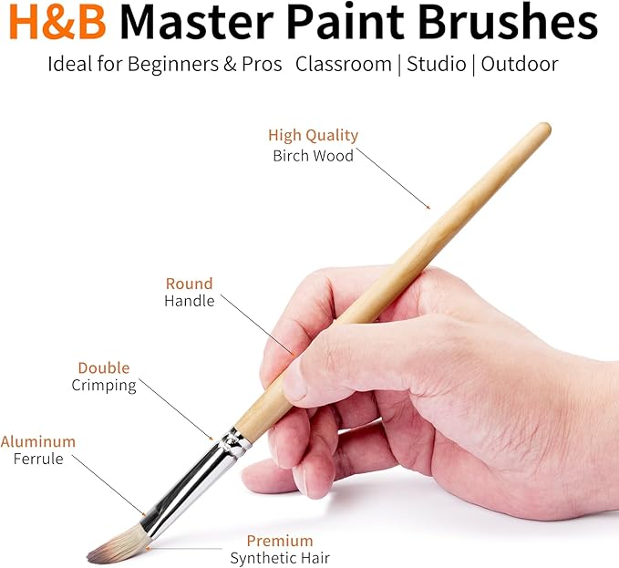 25PCS H&B Paint Brush Set, Travel Watercolor Acrylic Painting Brushes with Canvas Roll & Palette Knife, Professional Artist Brush Kit for Oil, Acrylic Canvas Paintings (Nature Wood)
