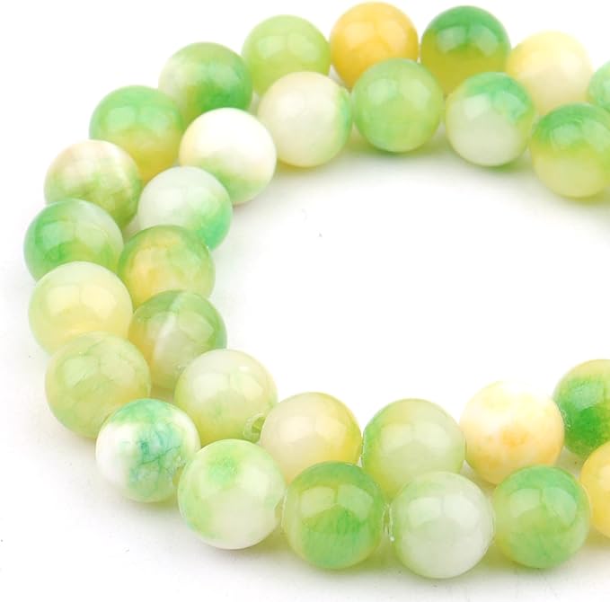 Persian Jade Stone Beads for Jewelry Making - 8mm Gemstone Round Beads for Bracelets(44-47pcs, Green Yellow Persian Jade)